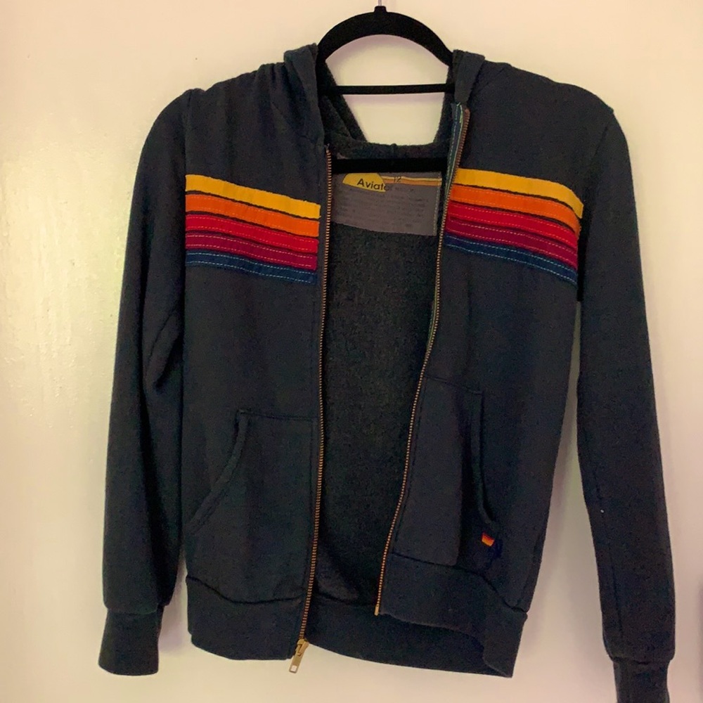 Kids Aviator Nation stripe zip-up hoodie
